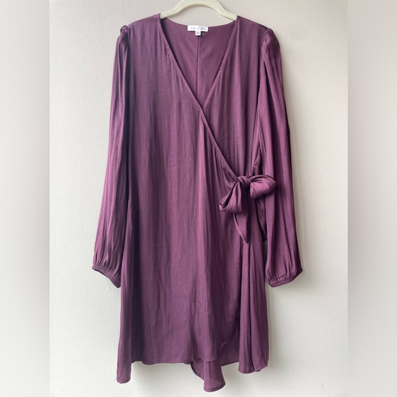 Socialite Satin Wrap Dress, Purple, Medium - Picture 2 of 3